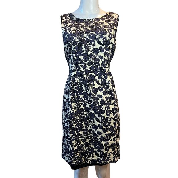 Jade Sheath Midi Dress Floral Round Neck Abstract Sleeveless Black Size Medium - Picture 1 of 8